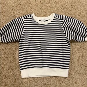 Evereve Navy and White Striped Short Sleeve Sweatshirt